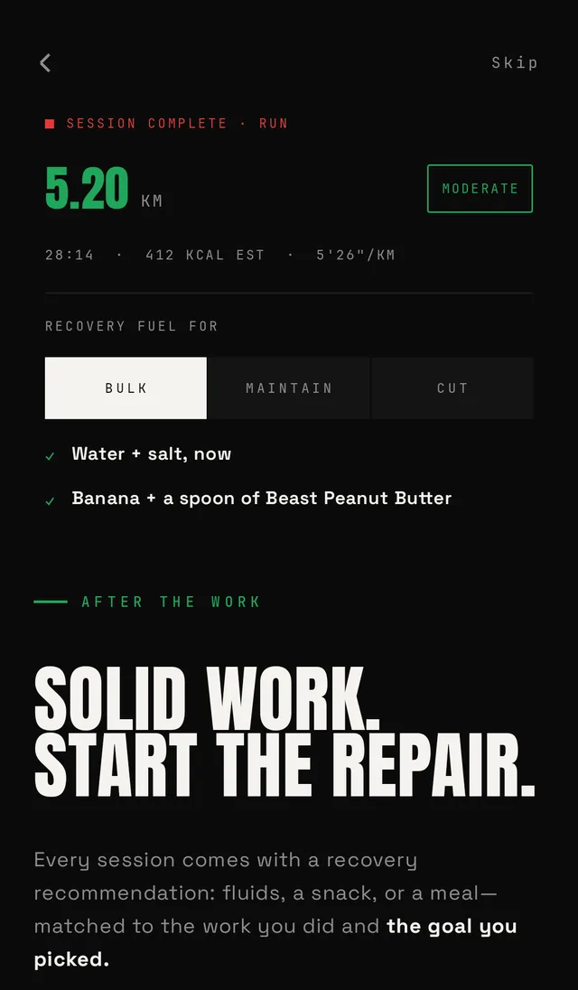 After the work — recovery fuel matched to the session and the goal